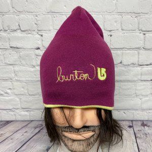 Burton Beanie Hat Women Cap Burgundy Winter Toque Knit Reversible Snowboarding